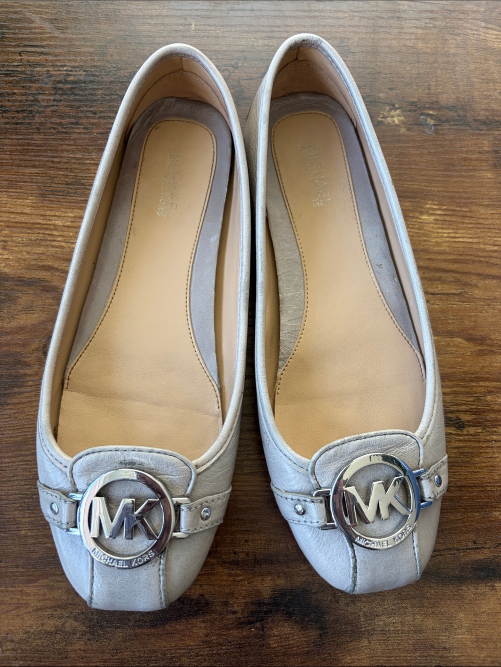 Michael Kors Light Taupe Leather MK Logo Ballet Flats